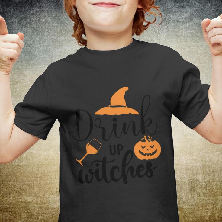 Drink Up Witches Witch Hat Pumpkin Halloween Quote Youth T-shirt