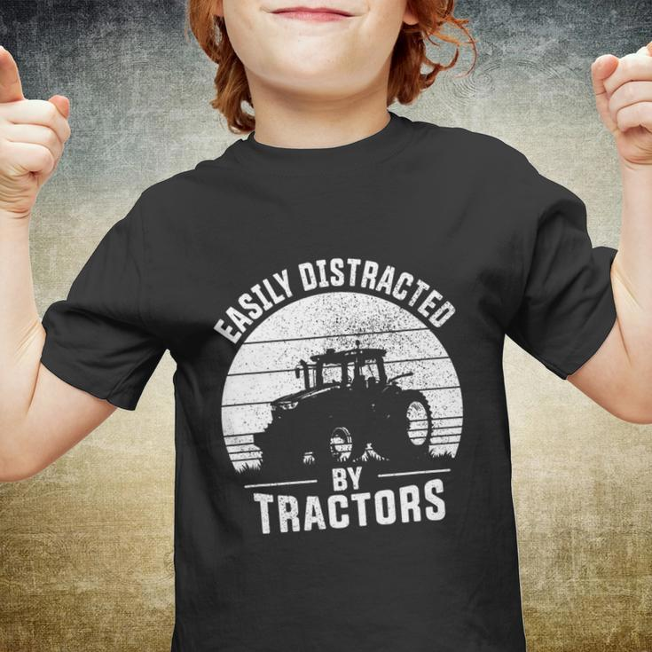 Easily Distracted By Tractors Farmer Tractor Funny Farming Tshirt Youth T-shirt