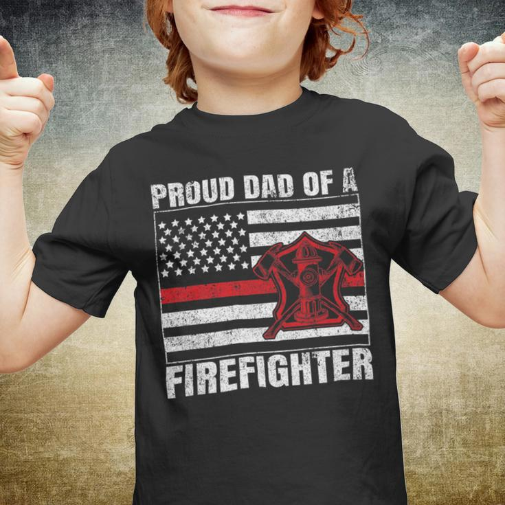 Firefighter Vintage Usa Flag Proud Dad Of A Firefighter Fathers Day Youth T-shirt