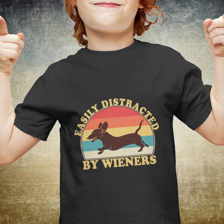 Funny Retro Easily Distracted By Wieners Dachshund Fan Youth T-shirt