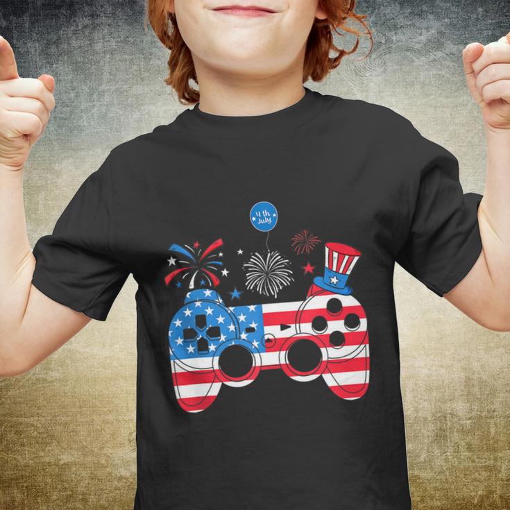 Gamer Video Gaming 4Th Of July Funny Men Boys American Flag Youth T-shirt