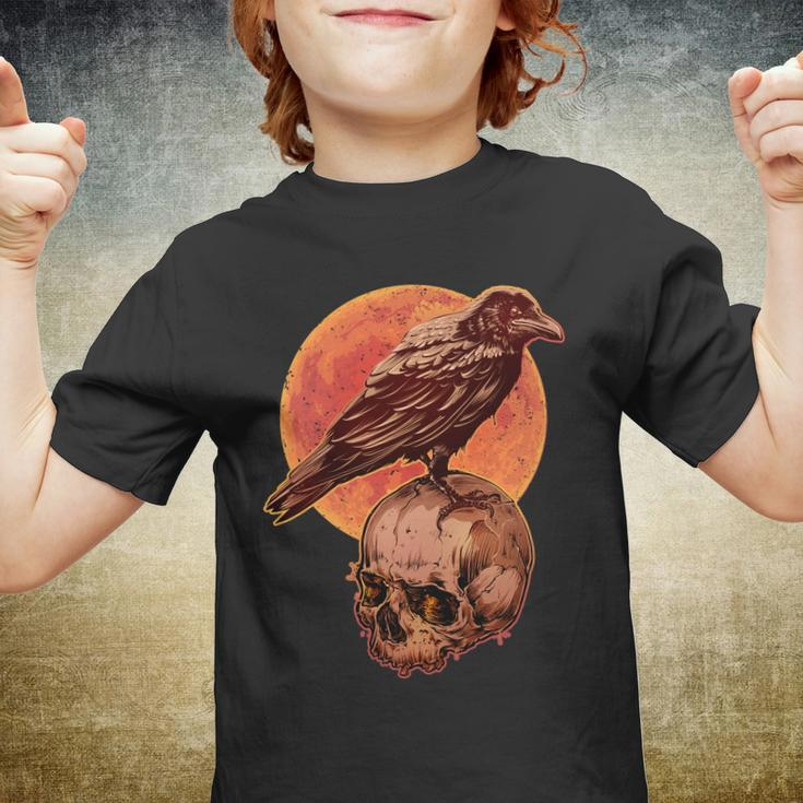 Halloween Cool Raven Crow Skull And Moon Youth T-shirt