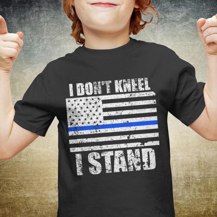 I Dont Kneel I Stand Usa Blue Line Flag Youth T-shirt