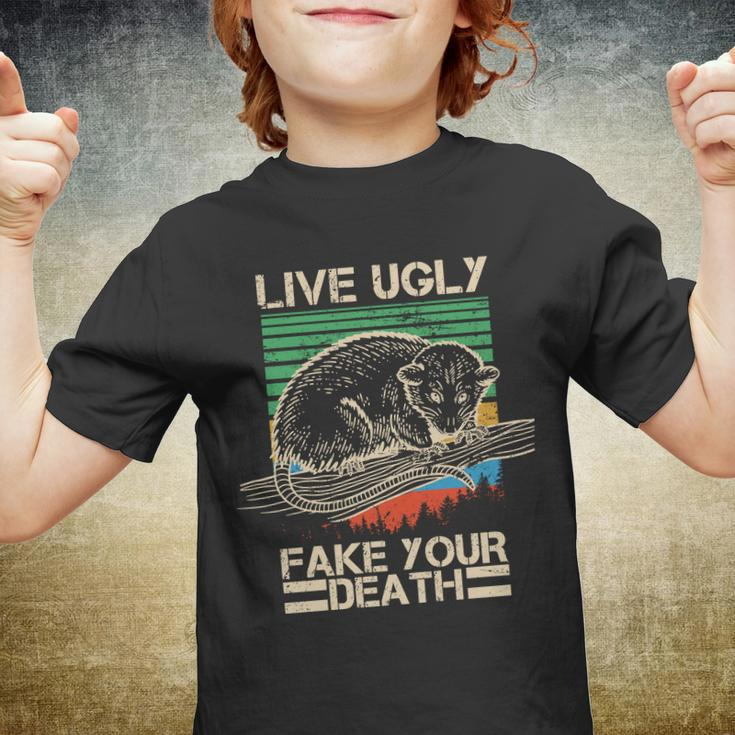 Live Ugly Fake Your Death Retro Vintage Opossum Youth T-shirt