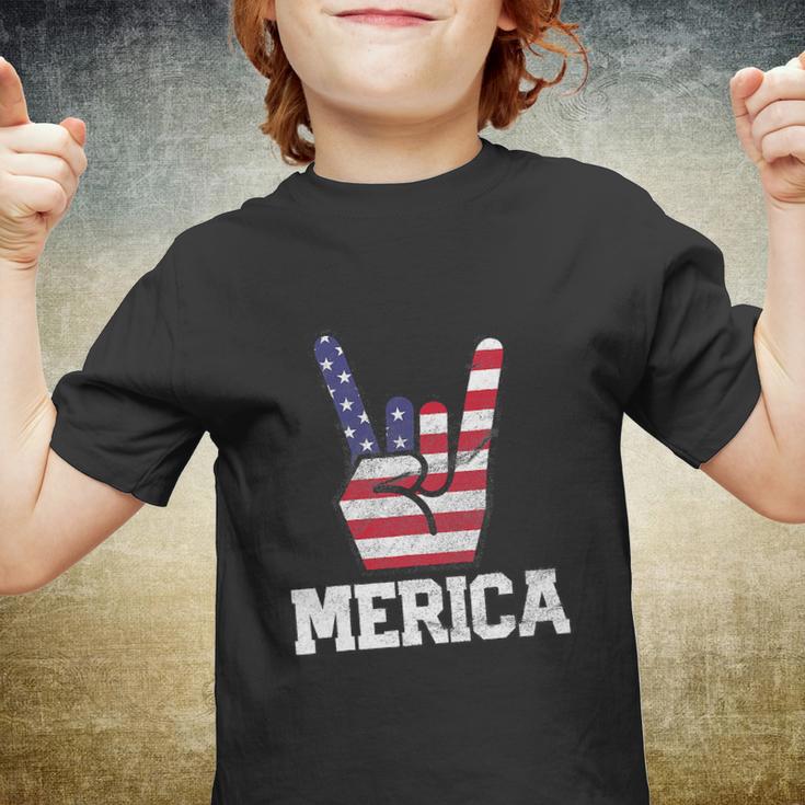 Merica Rock Sign 4Th Of July Vintage American Flag Youth T-shirt