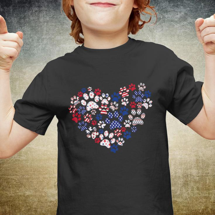 Patriotic Heart American Flag 4Th Of July Dog Paw Prints Youth T-shirt