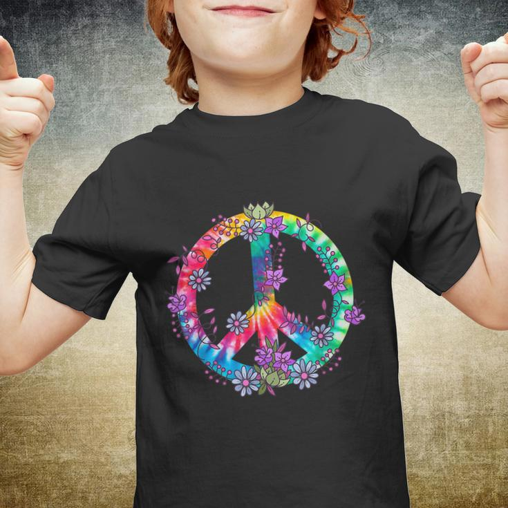 Peace Sign Love Flowers 60S 70S Tie Dye Hippie Costume Youth T-shirt