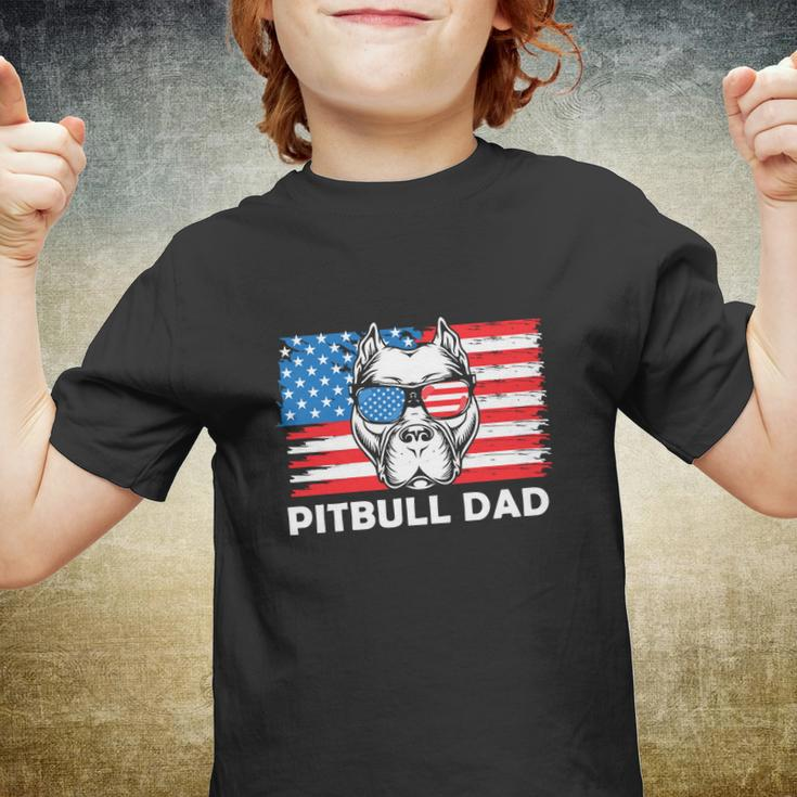 Pitbull Dad American Flag For 4Th Of July Youth T-shirt