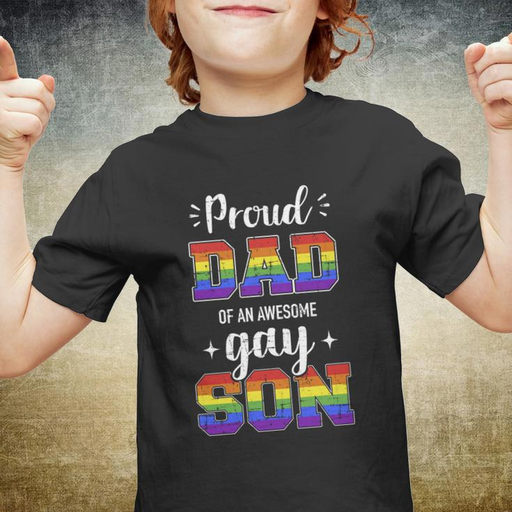 Proud Dad Of Awesome Gay Son Rainbow Pride Month Family Meaningful Gift Youth T-shirt