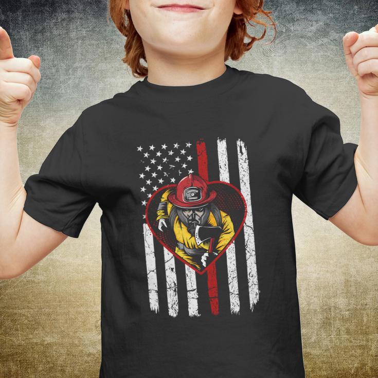 Proud To Be A Firefighter Usa American Flag Thin Red Line Youth T-shirt