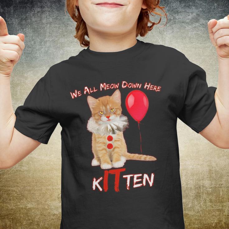 Scary We All Meow Down Here Clown Cat Kitten Youth T-shirt