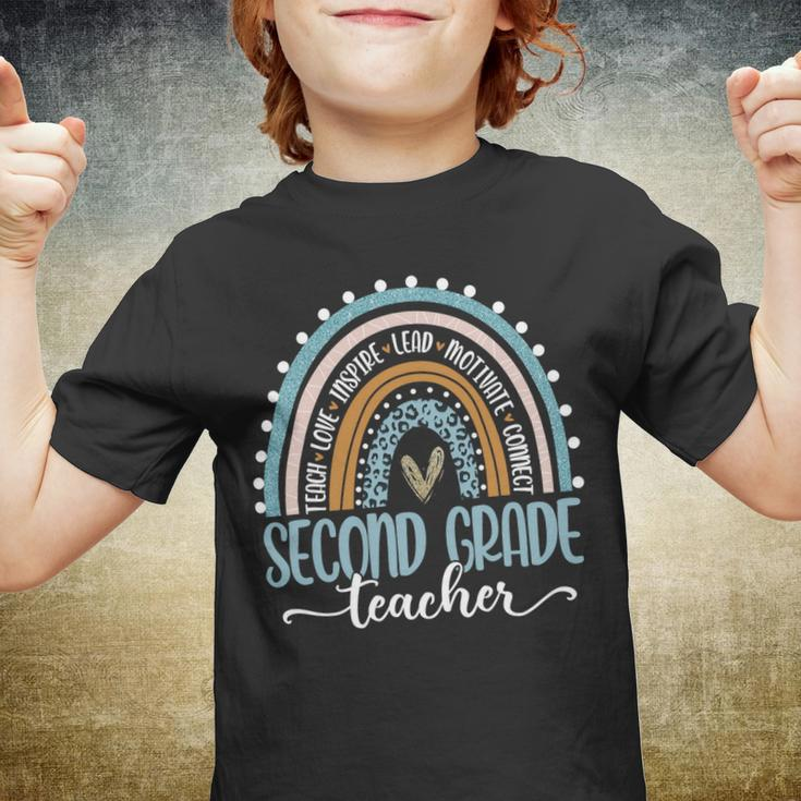 Second Grade Teacher Leopard Boho Rainbow Teachers Day Youth T-shirt
