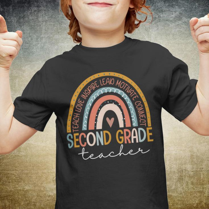Second Grade Teacher Teach Love Inspire Boho Rainbow Youth T-shirt