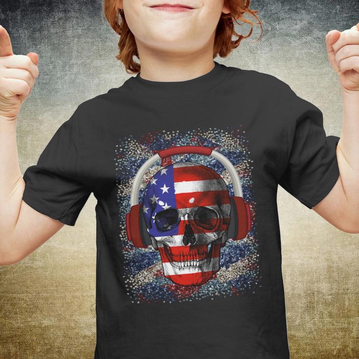 Skull Headphone Usa Flag 4Th Of July Youth T-shirt