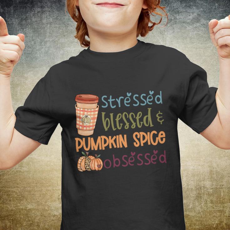 Stressed Blessed Pumpkin Spice Obsessed Thanksgiving Quote V3 Youth T-shirt