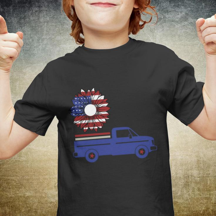 Sunflower American Flag Truck 4Th Of July Independence Day Patriotic Youth T-shirt
