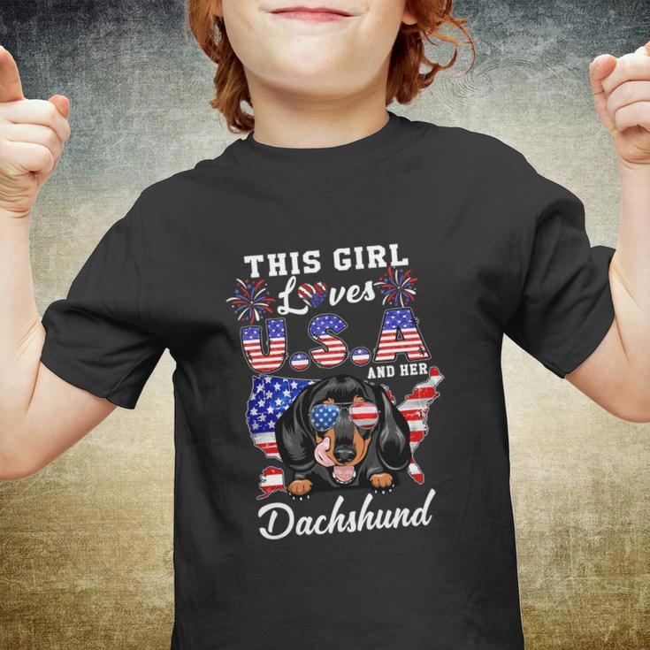 This Girl Loves Usa And Her Dog 4Th Of July Dachshund Dog Youth T-shirt