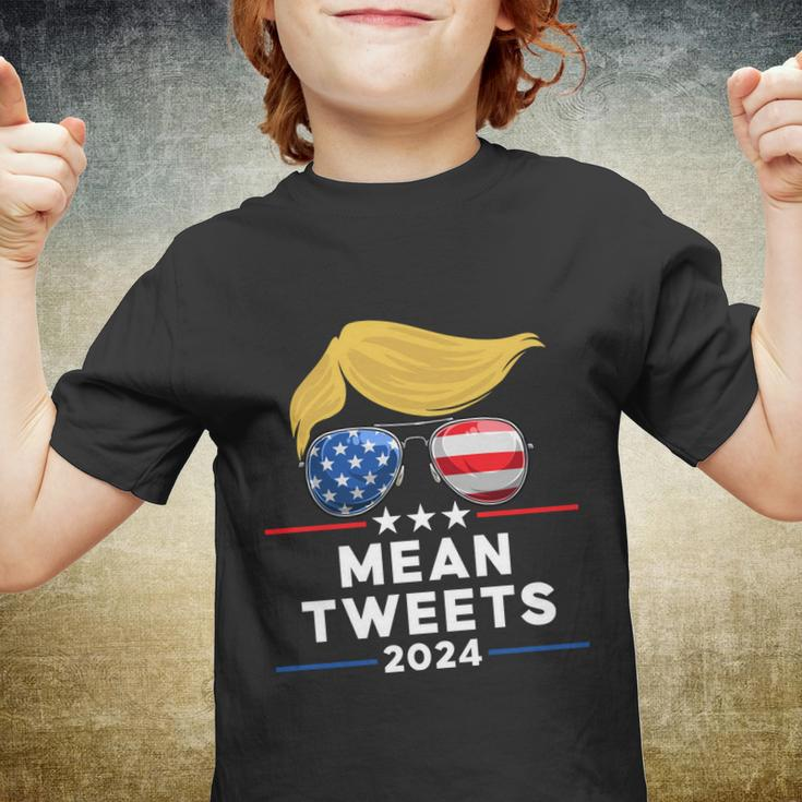 Trump 2024 Mean Tweets Usa Flag Sunglasses Funny Political Gift Youth T-shirt