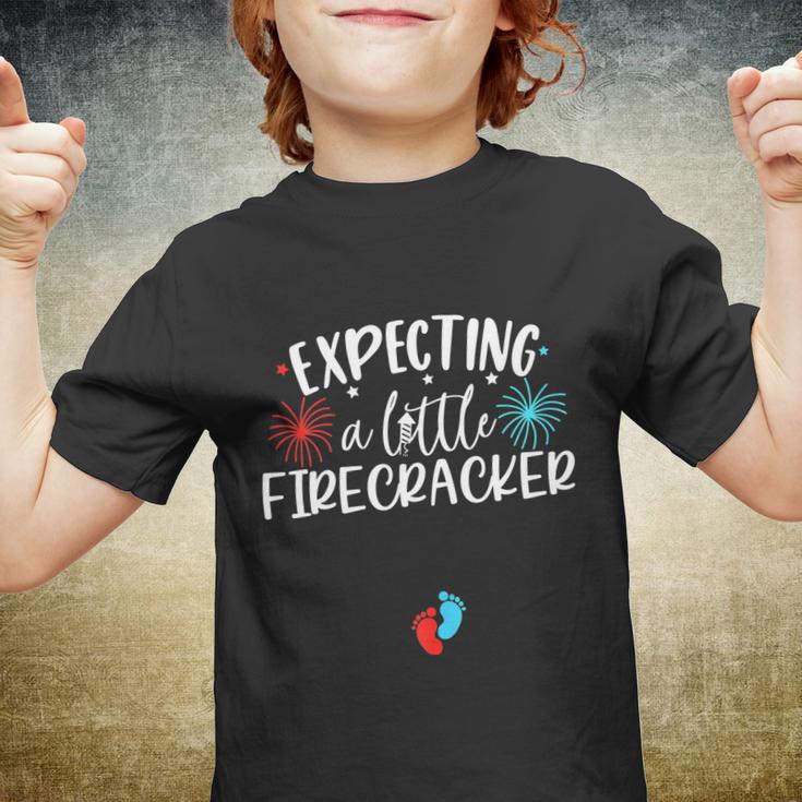 Womens Expecting A Little Firecracker Funny 4Th Of July Pregnant Youth T-shirt