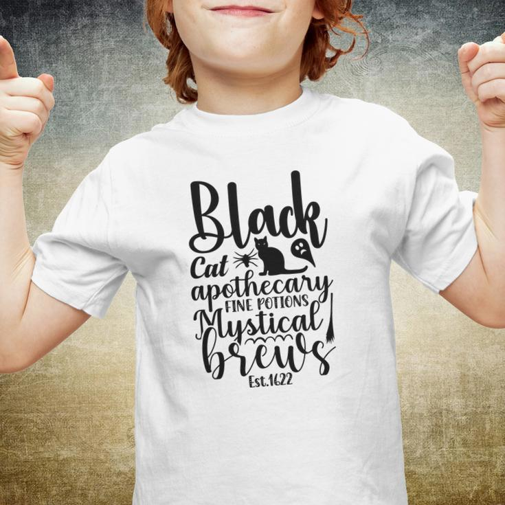 Black Cat Apothecary Fine Potions Mystical Brews Halloween Youth T-shirt