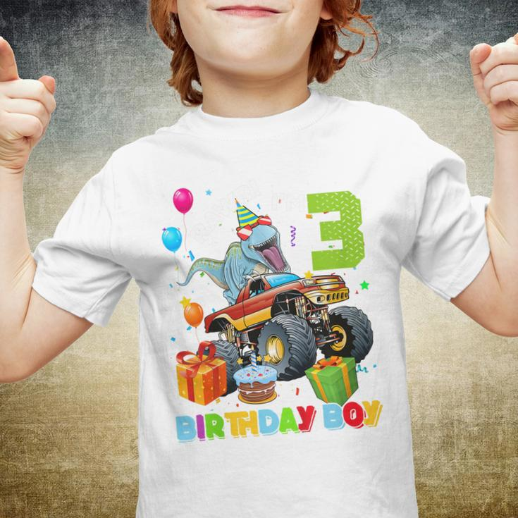 Kids 3 Year Old Monster Truck Dinosaur 3Rd Birthday Boys Toddler Youth T-shirt