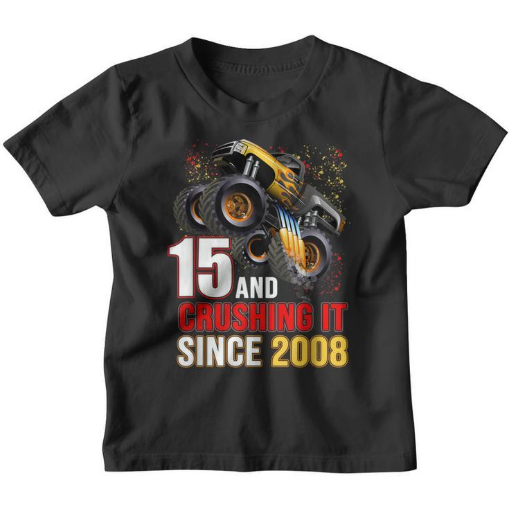 15 Crushing It Since 2008 Monster Truck 15Th Birthday Boys V3 Youth T-shirt