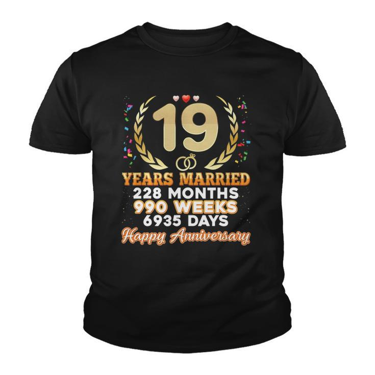 19 Years Married Happy 19Th Wedding Anniversary Couple Ring Youth T-shirt