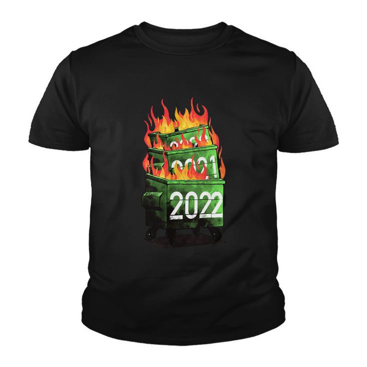 2022 Double Dumpster Fire 2022 Big Trash Can Burned Meme Youth T-shirt