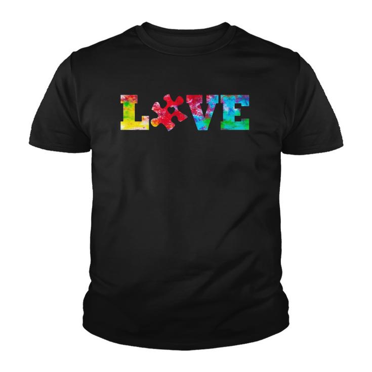 Love Puzzle Pieces Heart Autism Awareness Tie Dye Gifts Youth T-shirt