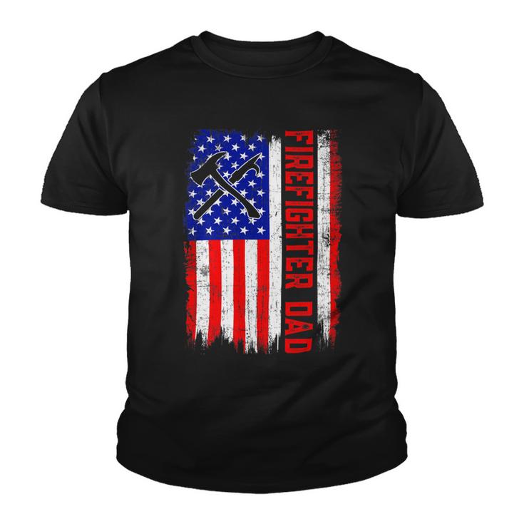 Firefighter Retro American Flag Firefighter Dad Jobs Fathers Day Youth T-shirt