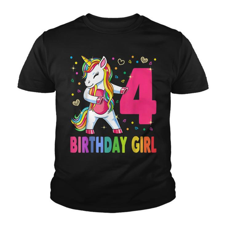 4 Years Old Unicorn Flossing 4Th Birthday Girl Unicorn Party  V3 Youth T-shirt