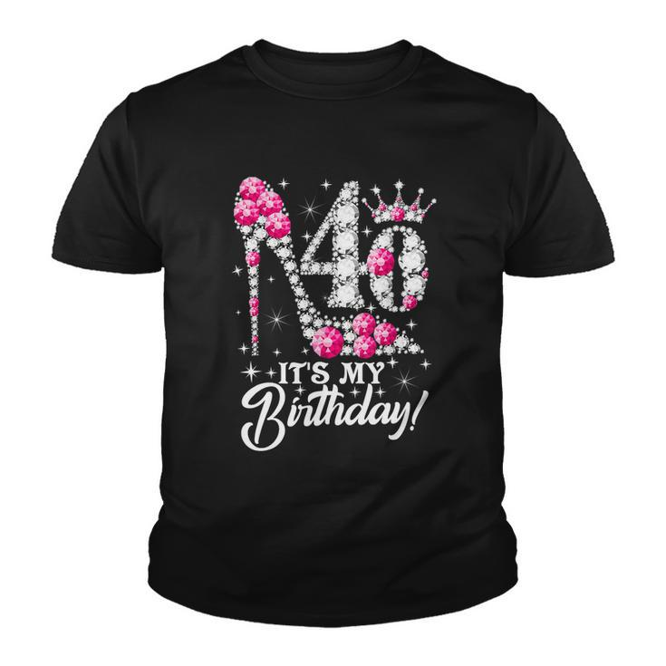 40 Years Old Its My 40Th Cool Gift Birthday Funny Pink Diamond Shoes Gift Youth T-shirt