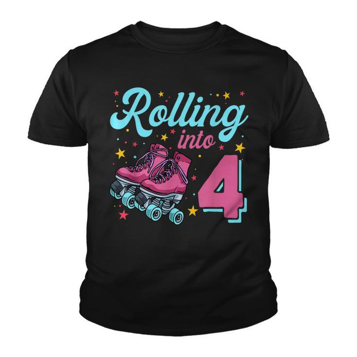 4Th Birthday  For Girls Roller Skates Rolling Into 4  Youth T-shirt