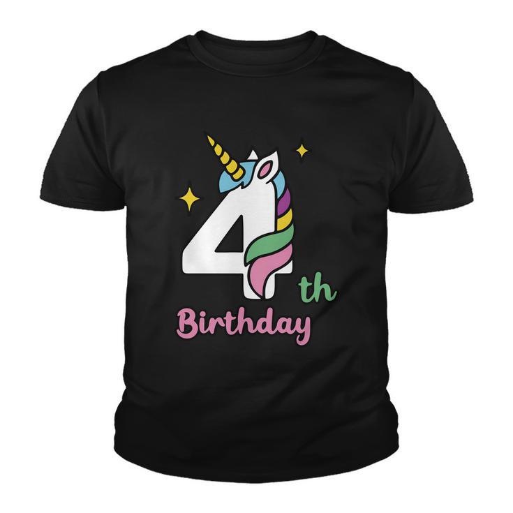 4Th Birthday Unicorn Four Unicorn Birthday Unicorn Birthday Youth T-shirt