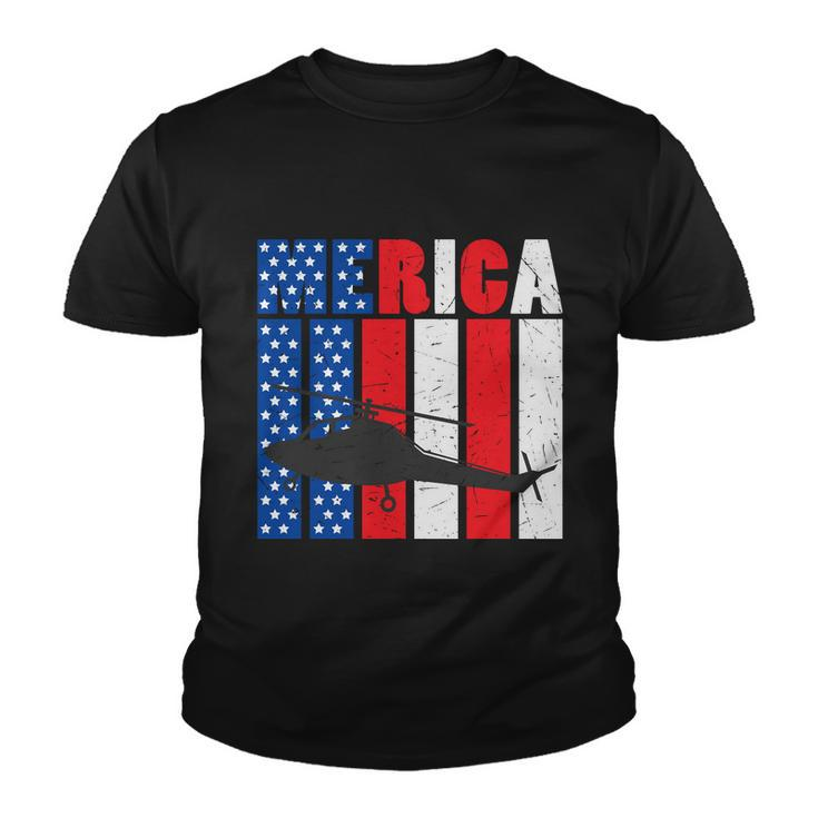 4Th Of July Helicopter American Flag Proud American Youth T-shirt