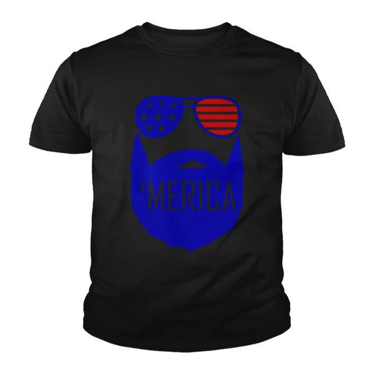 4Th Of July Merica Bearded Glasses Proud American Youth T-shirt