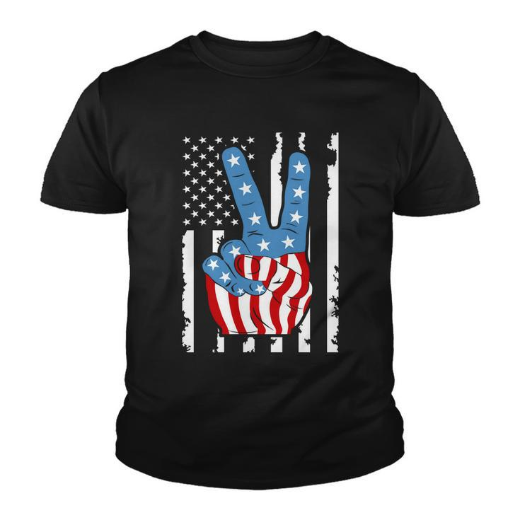 4Th Of July Peace Hand American Flag Youth T-shirt
