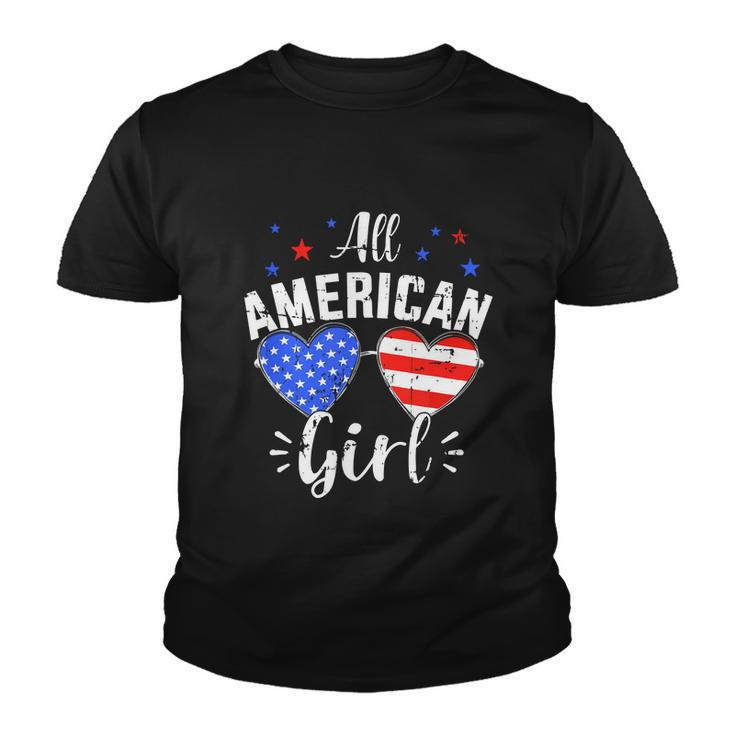 All American 4Th Of July Girl With Sunglasses And Us Flag Youth T-shirt