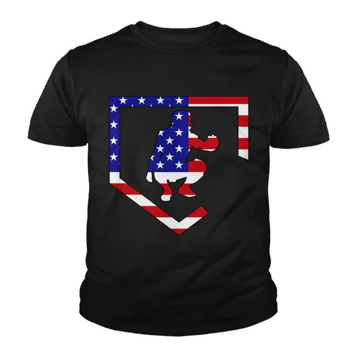 American Baseball Catcher Flag Tshirt Youth T-shirt