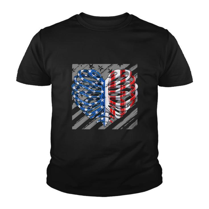 American Ribcage Heart Usa Flag Funny 4Th Of July Youth T-shirt