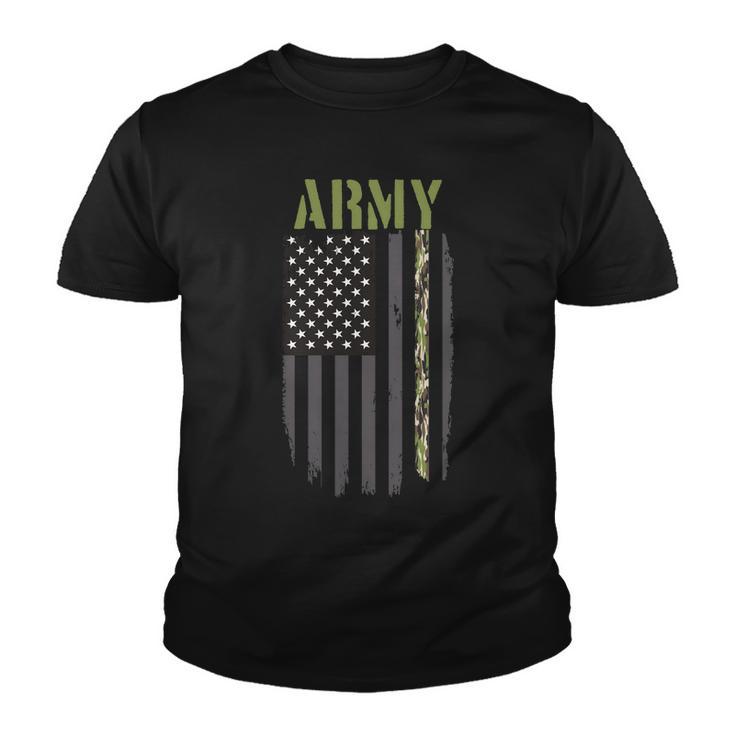 Army Veteran Thin Camo Line Flag Tshirt Youth T-shirt