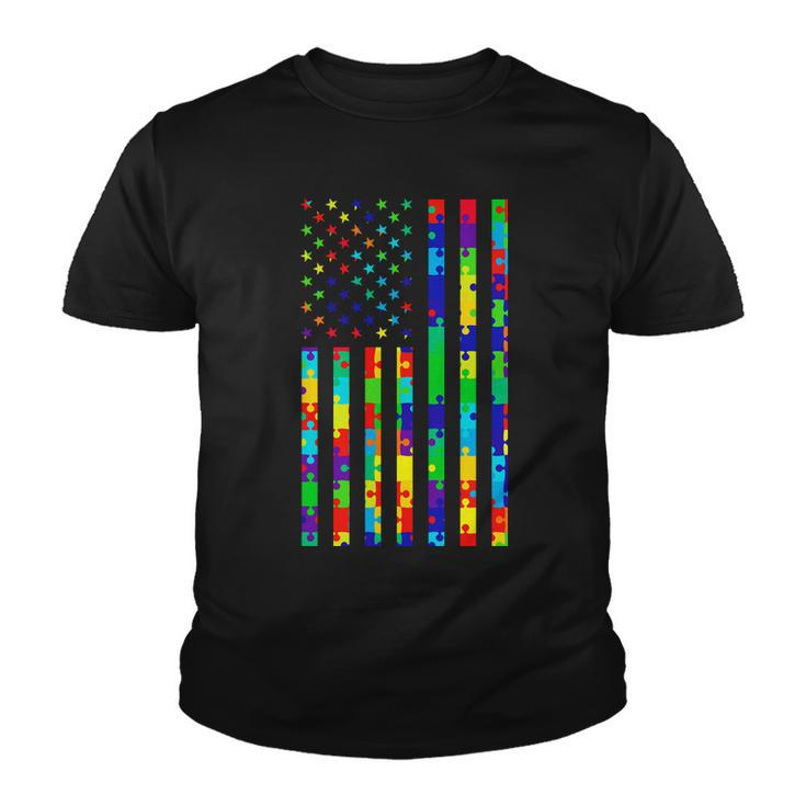 Autism Awareness Colorful Puzzle Flag Youth T-shirt
