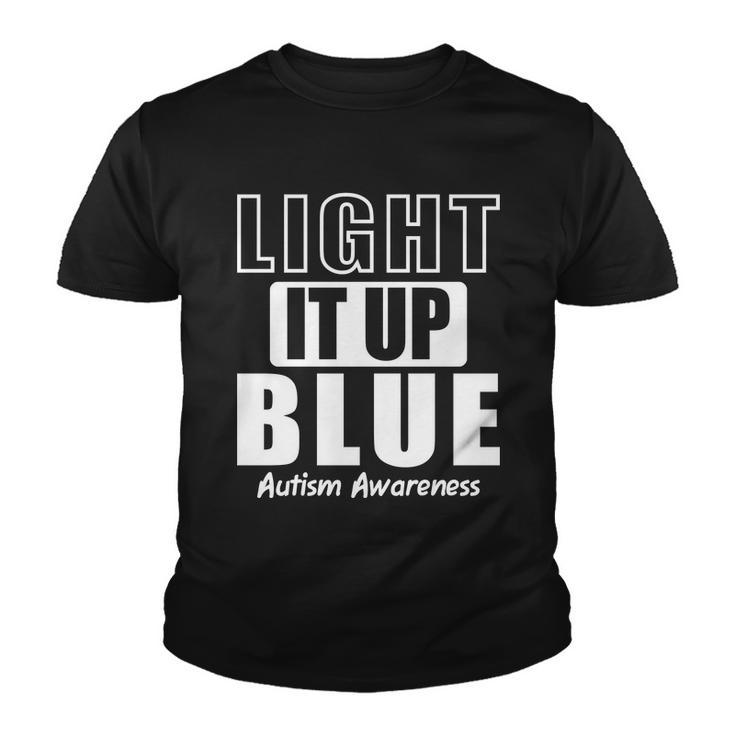 Autism Awareness Light It Up Blue Text Logo Youth T-shirt