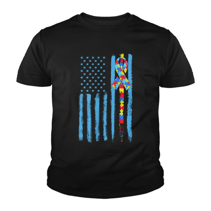 Autism Awareness Puzzle American Flag Tshirt Youth T-shirt