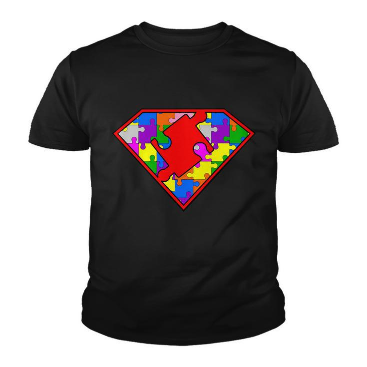 Autism Superhero Puzzle Crest Tshirt Youth T-shirt