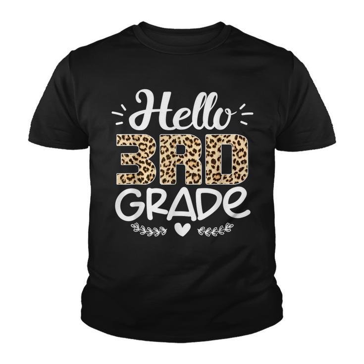 Back To School Hello 3Rd Grade Third Grade Leopard Teacher  Youth T-shirt