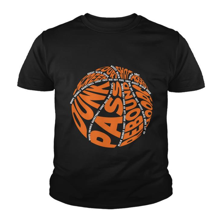 Basketball Gift For Boys Girls Word Cloud Youth T-shirt