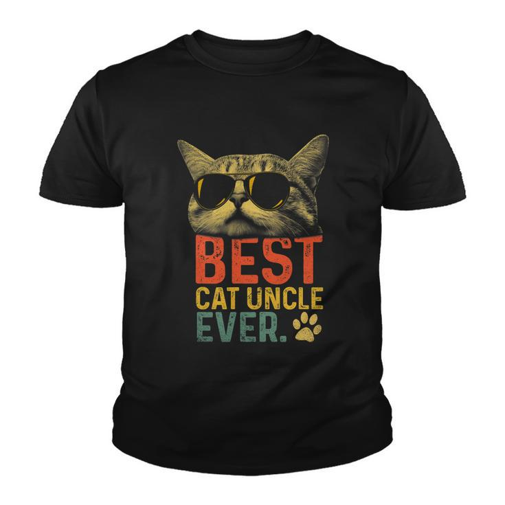 Best Cat Uncle Ever Vintage Cat Lover Cool Sunglasses Funny Youth T-shirt