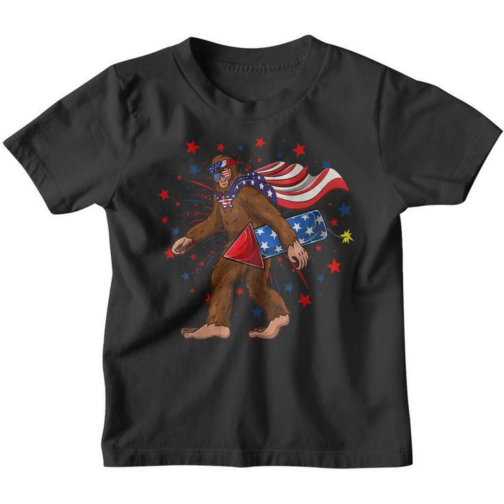 Bigfoot Fireworks 4Th Of July Kids Boys Sasquatch  Youth T-shirt