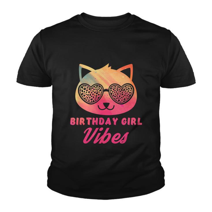 Birthday Girl Vibes Colorful Funny Cat Kitty Leopard Eyes Girls Youth T-shirt